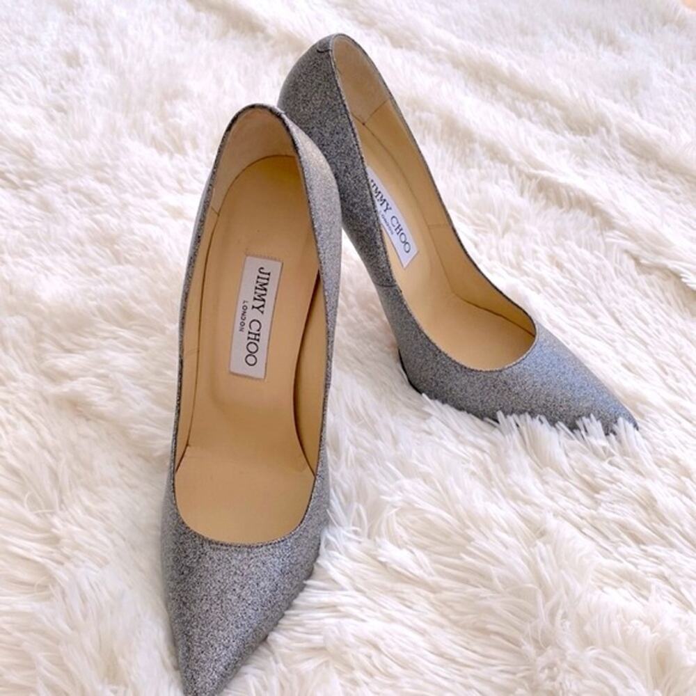 Jimmy Choo Silver Sparkle Anouk Pointed Toe Stile… - image 1